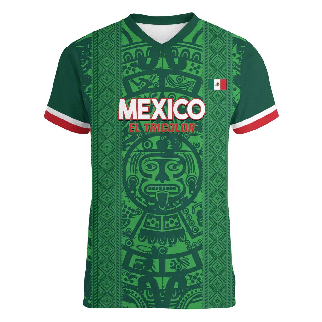 Custom Mexico Football Women V-Neck T-Shirt 2025 El Tri Champions Green Color - Wonder Print Shop