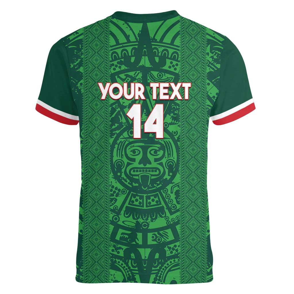 Custom Mexico Football Women V-Neck T-Shirt 2025 El Tri Champions Green Color - Wonder Print Shop