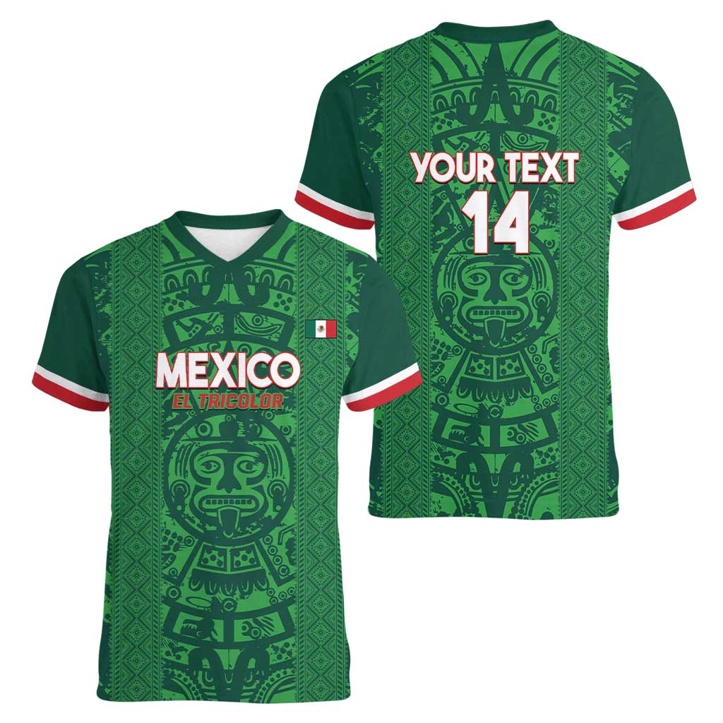 Custom Mexico Football Women V-Neck T-Shirt 2025 El Tri Champions Green Color - Wonder Print Shop