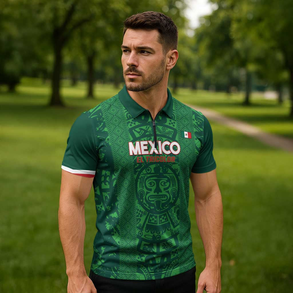 Custom Mexico Football Zipper Polo Shirt 2025 El Tri Champions Green Color - Wonder Print Shop