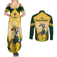 South Africa Rugby Couples Matching Summer Maxi Dress and Long Sleeve Button Shirts 2023 World Cup Springboks Mascot - Wonder Print Shop