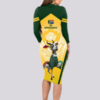 South Africa Rugby Long Sleeve Bodycon Dress 2023 World Cup Springboks Mascot - Wonder Print Shop