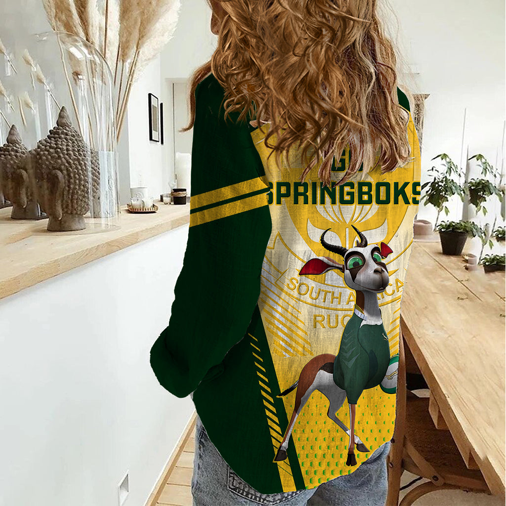 South Africa Rugby Women Casual Shirt 2023 World Cup Springboks Mascot - Wonder Print Shop