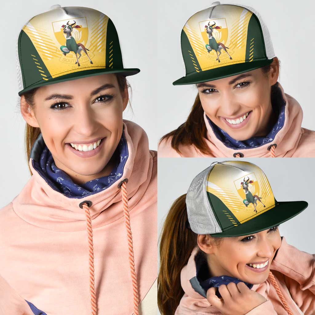 South Africa Rugby Mesh Trucker Cap Springboks Mascot Sporty Style