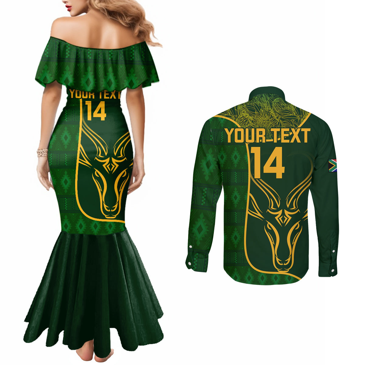 custom-south-africa-rugby-couples-matching-mermaid-dress-and-long-sleeve-button-shirts-2023-go-champions-springboks-with-protea