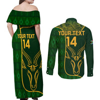 Custom South Africa Rugby Couples Matching Off Shoulder Maxi Dress and Long Sleeve Button Shirts 2023 Go Champions Springboks With Protea - Wonder Print Shop