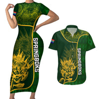 Custom South Africa Rugby Couples Matching Short Sleeve Bodycon Dress and Hawaiian Shirt 2023 Go Champions Springboks With Protea - Wonder Print Shop