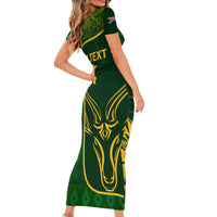 Custom South Africa Rugby Short Sleeve Bodycon Dress 2023 Go Champions Springboks With Protea - Wonder Print Shop