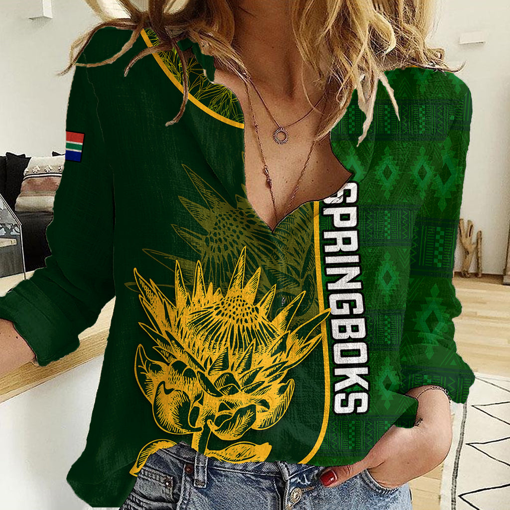 Custom South Africa Rugby Women Casual Shirt 2023 Go Champions Springboks With Protea - Wonder Print Shop