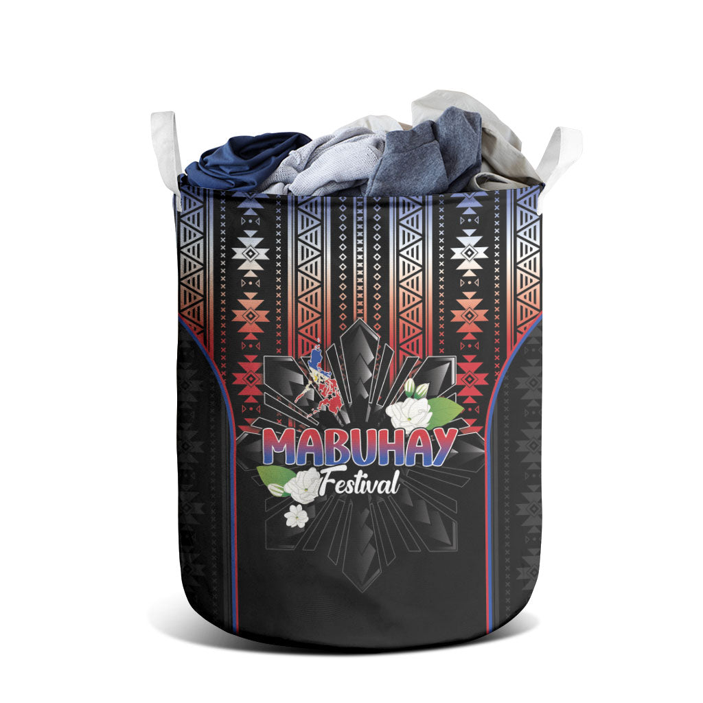 Mabuhay Philippines Festival Laundry Basket Filipino Map Sampaguita Igorot Pattern
