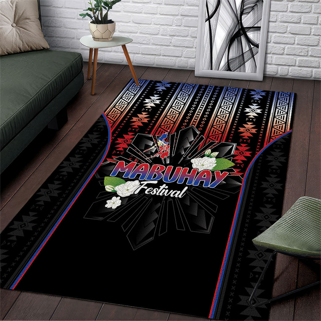 Mabuhay Philippines Festival Area Rug Filipino Map Sampaguita Igorot Pattern