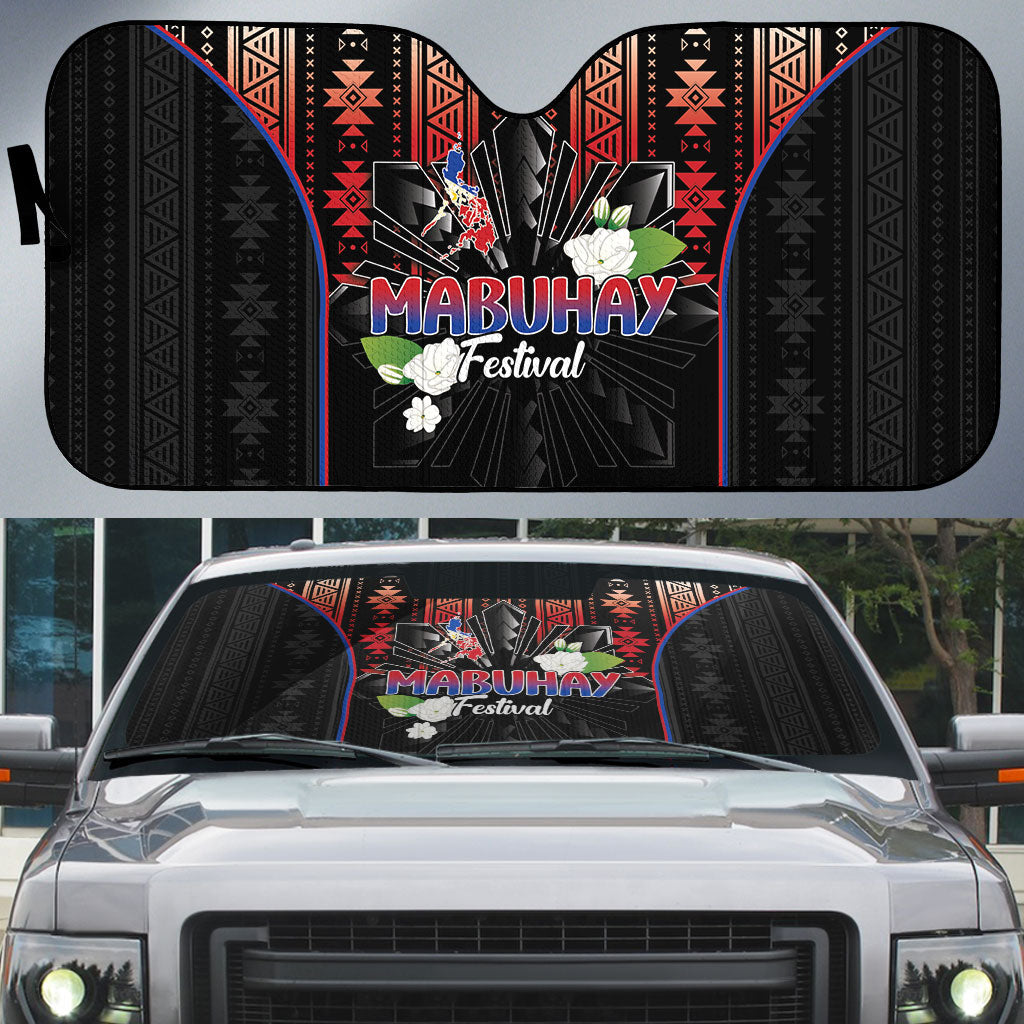 Mabuhay Philippines Festival Auto Sun Shade Filipino Map Sampaguita Igorot Pattern