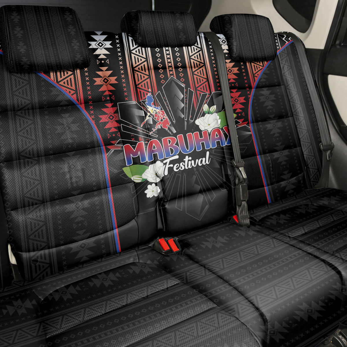 Mabuhay Philippines Festival Back Car Seat Cover Filipino Map Sampaguita Igorot Pattern