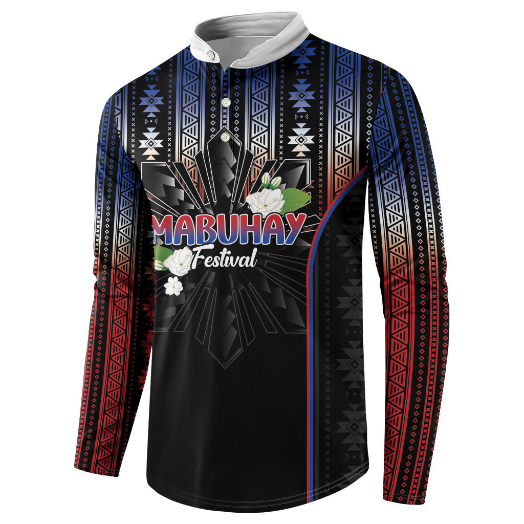 Mabuhay Philippines Festival Button Sweatshirt Filipino Map Sampaguita Igorot Pattern