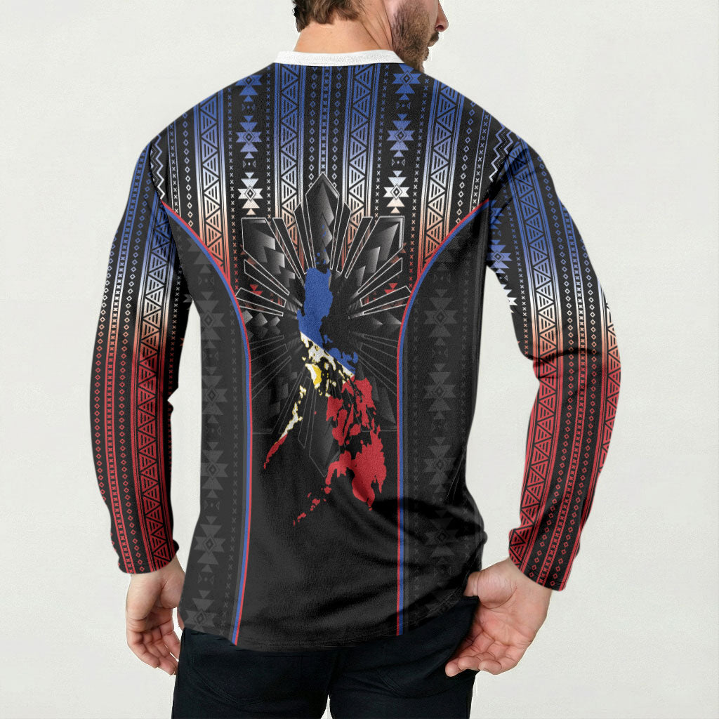 Mabuhay Philippines Festival Button Sweatshirt Filipino Map Sampaguita Igorot Pattern
