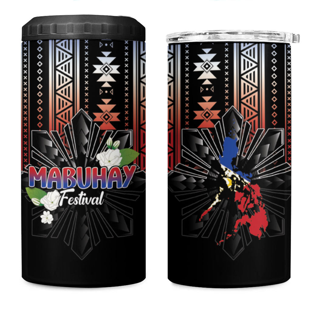 Mabuhay Philippines Festival 4 in 1 Can Cooler Tumbler Filipino Map Sampaguita Igorot Pattern