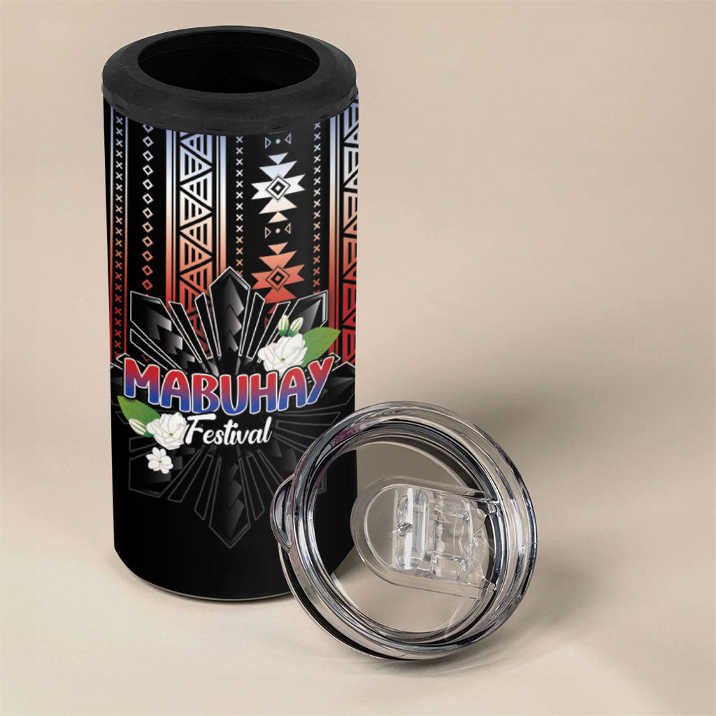 Mabuhay Philippines Festival 4 in 1 Can Cooler Tumbler Filipino Map Sampaguita Igorot Pattern