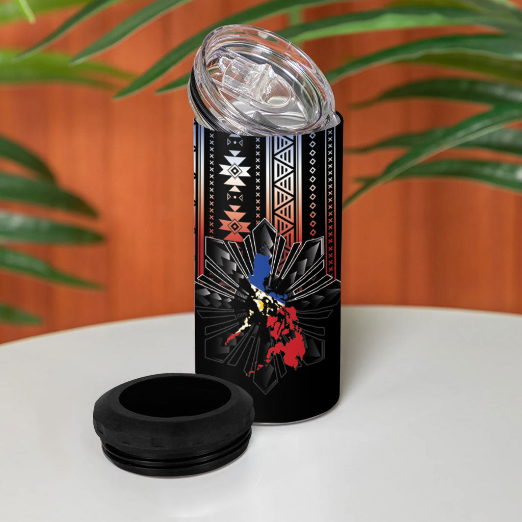 Mabuhay Philippines Festival 4 in 1 Can Cooler Tumbler Filipino Map Sampaguita Igorot Pattern