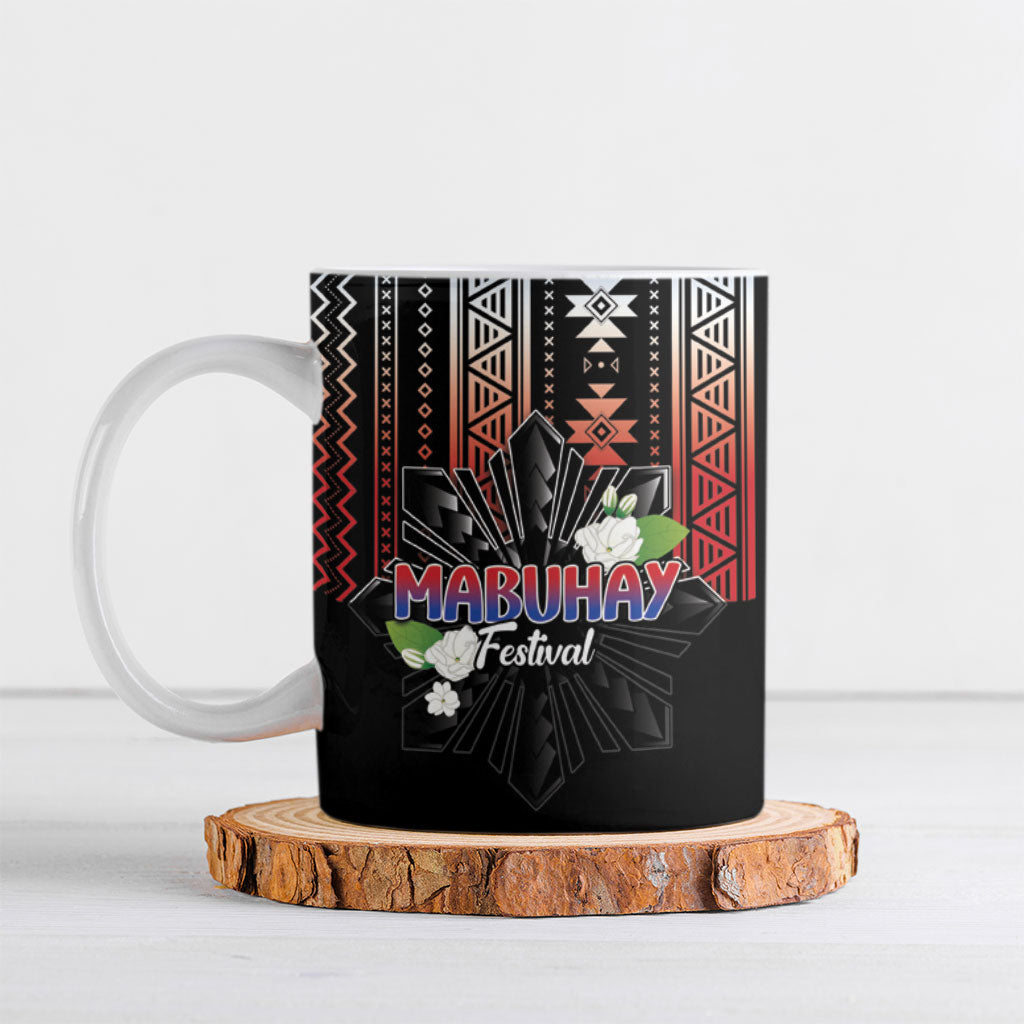Mabuhay Philippines Festival Ceramic Mug Filipino Map Sampaguita Igorot Pattern