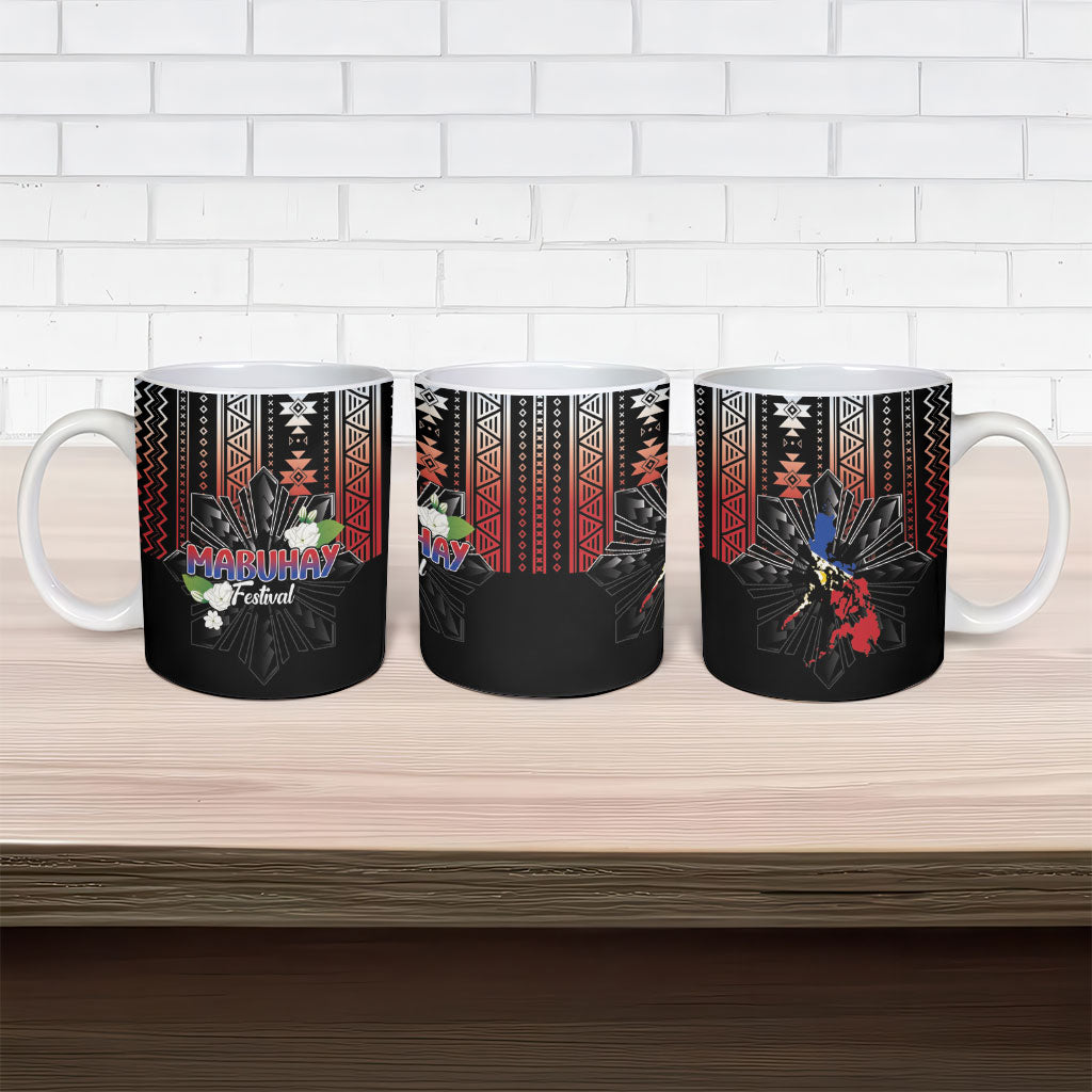 Mabuhay Philippines Festival Ceramic Mug Filipino Map Sampaguita Igorot Pattern