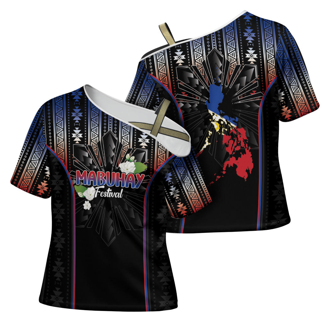 Mabuhay Philippines Festival Cross Shoulder Shirt Filipino Map Sampaguita Igorot Pattern