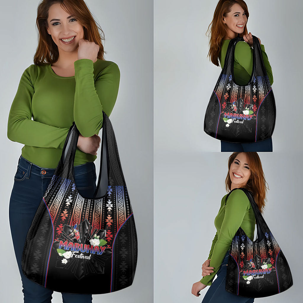 Mabuhay Philippines Festival Grocery Bag Filipino Map Sampaguita Igorot Pattern