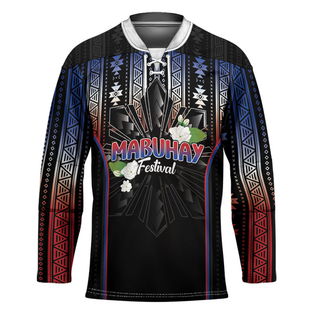 Mabuhay Philippines Festival Hockey Jersey Filipino Map Sampaguita Igorot Pattern