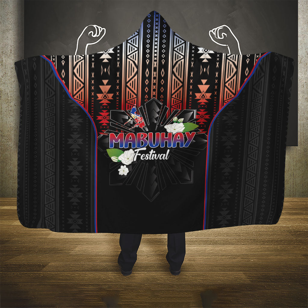 Mabuhay Philippines Festival Hooded Blanket Filipino Map Sampaguita Igorot Pattern