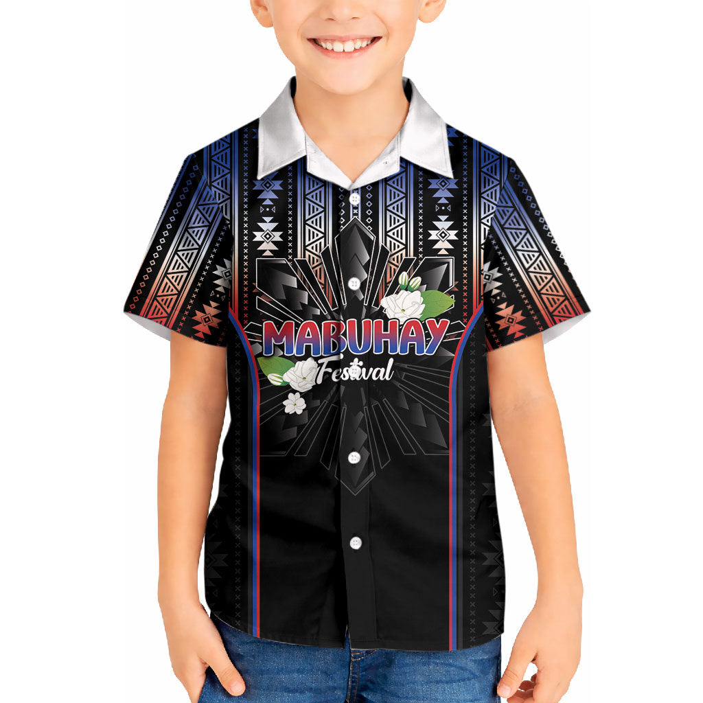 Mabuhay Philippines Festival Kid Hawaiian Shirt Filipino Map Sampaguita Igorot Pattern