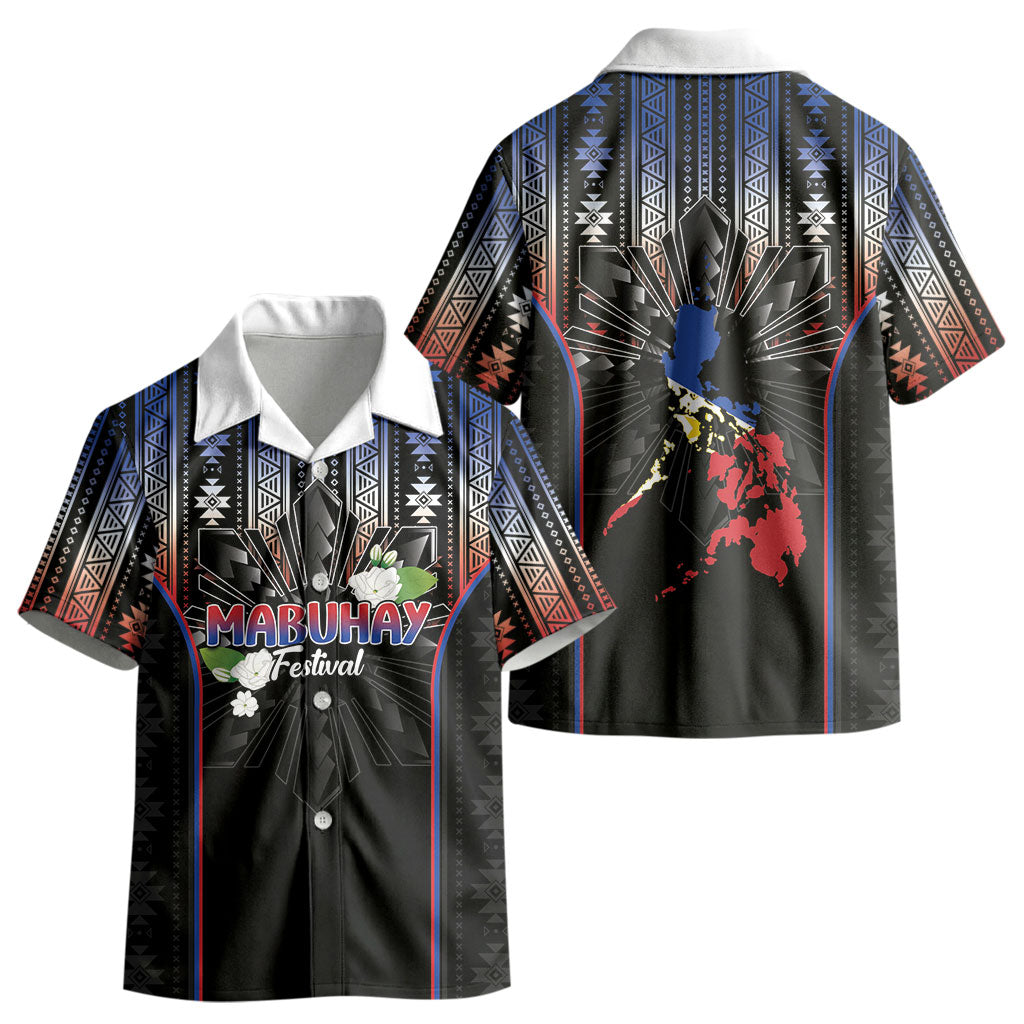 Mabuhay Philippines Festival Kid Hawaiian Shirt Filipino Map Sampaguita Igorot Pattern