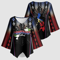Mabuhay Philippines Festival Kimono Sleeve Blouse Filipino Map Sampaguita Igorot Pattern