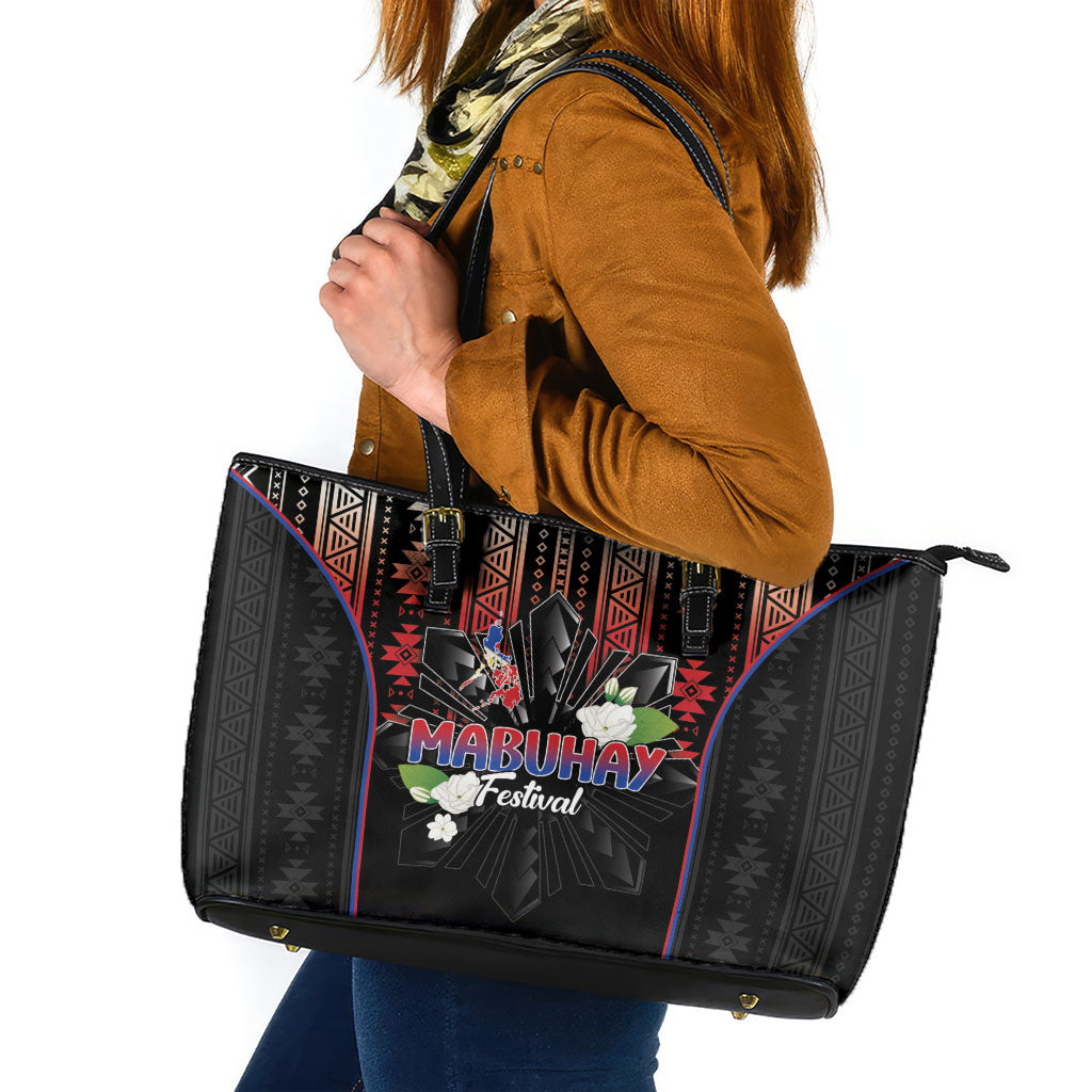 Mabuhay Philippines Festival Leather Tote Bag Filipino Map Sampaguita Igorot Pattern