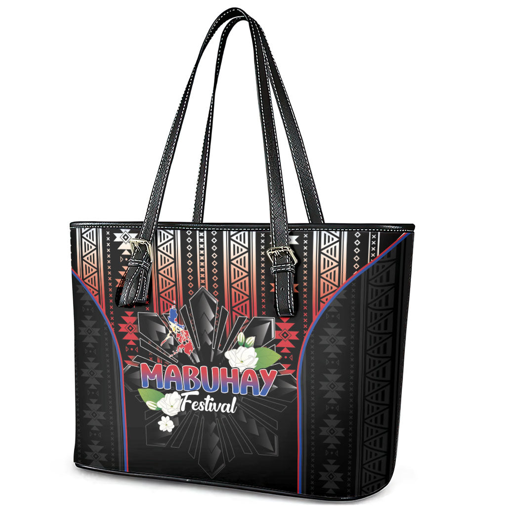 Mabuhay Philippines Festival Leather Tote Bag Filipino Map Sampaguita Igorot Pattern