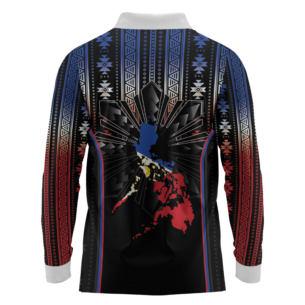 Mabuhay Philippines Festival Long Sleeve Polo Shirt Filipino Map Sampaguita Igorot Pattern