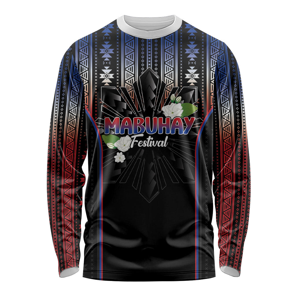 Mabuhay Philippines Festival Long Sleeve Shirt Filipino Map Sampaguita Igorot Pattern