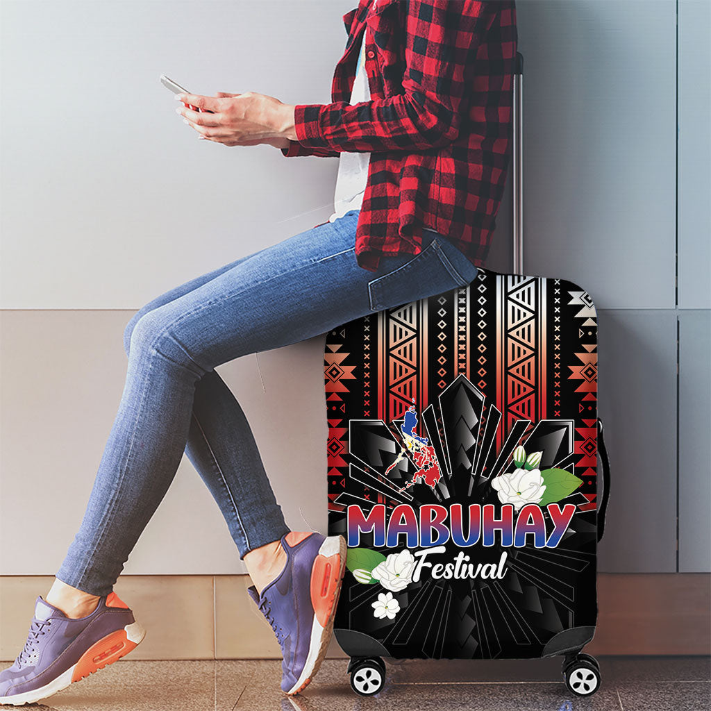 Mabuhay Philippines Festival Luggage Cover Filipino Map Sampaguita Igorot Pattern