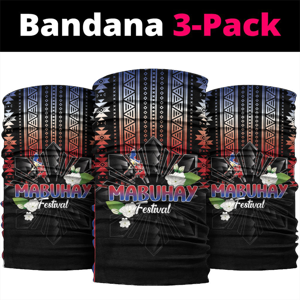 Mabuhay Philippines Festival Neck Gaiter Filipino Map Sampaguita Igorot Pattern