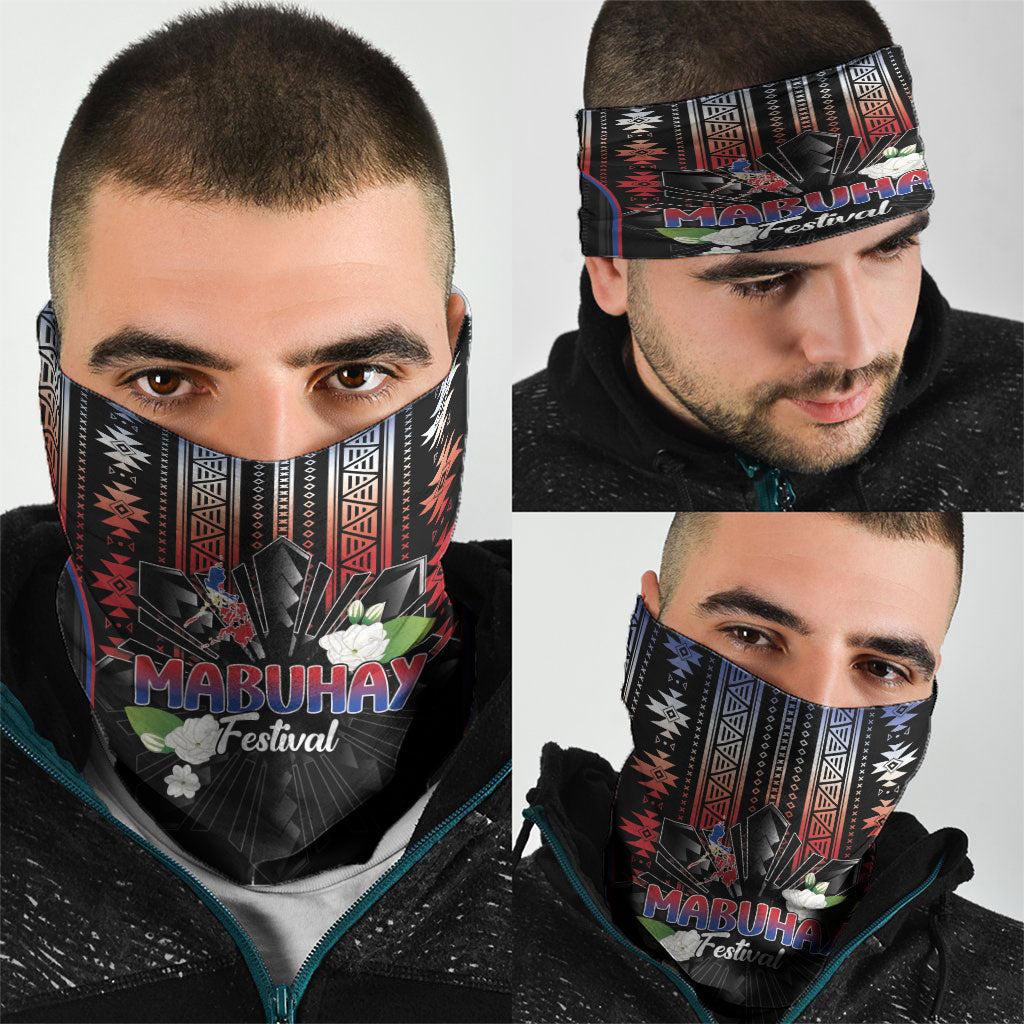 Mabuhay Philippines Festival Neck Gaiter Filipino Map Sampaguita Igorot Pattern