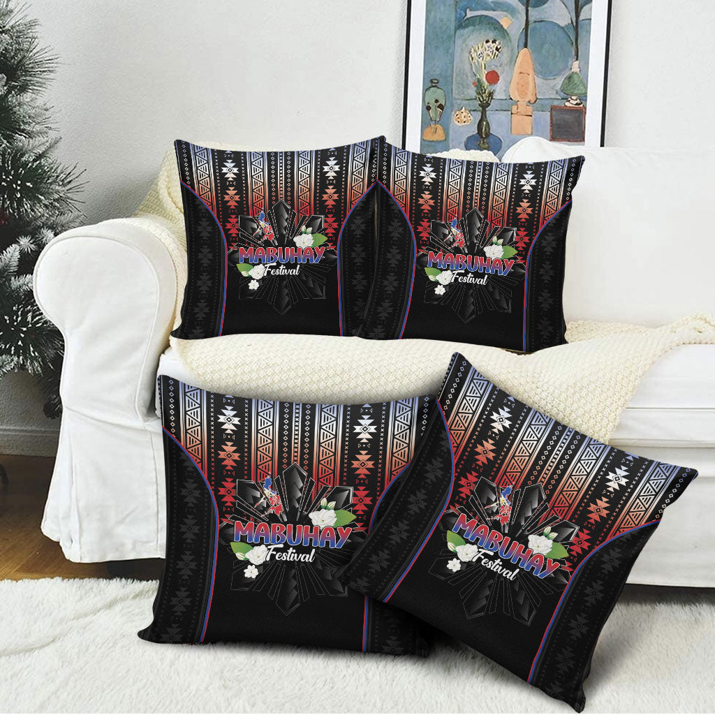 Mabuhay Philippines Festival Pillow Cover Filipino Map Sampaguita Igorot Pattern