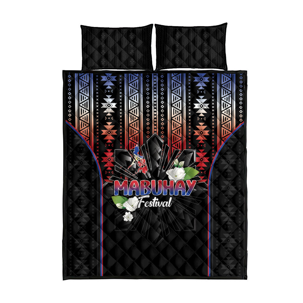 Mabuhay Philippines Festival Quilt Bed Set Filipino Map Sampaguita Igorot Pattern
