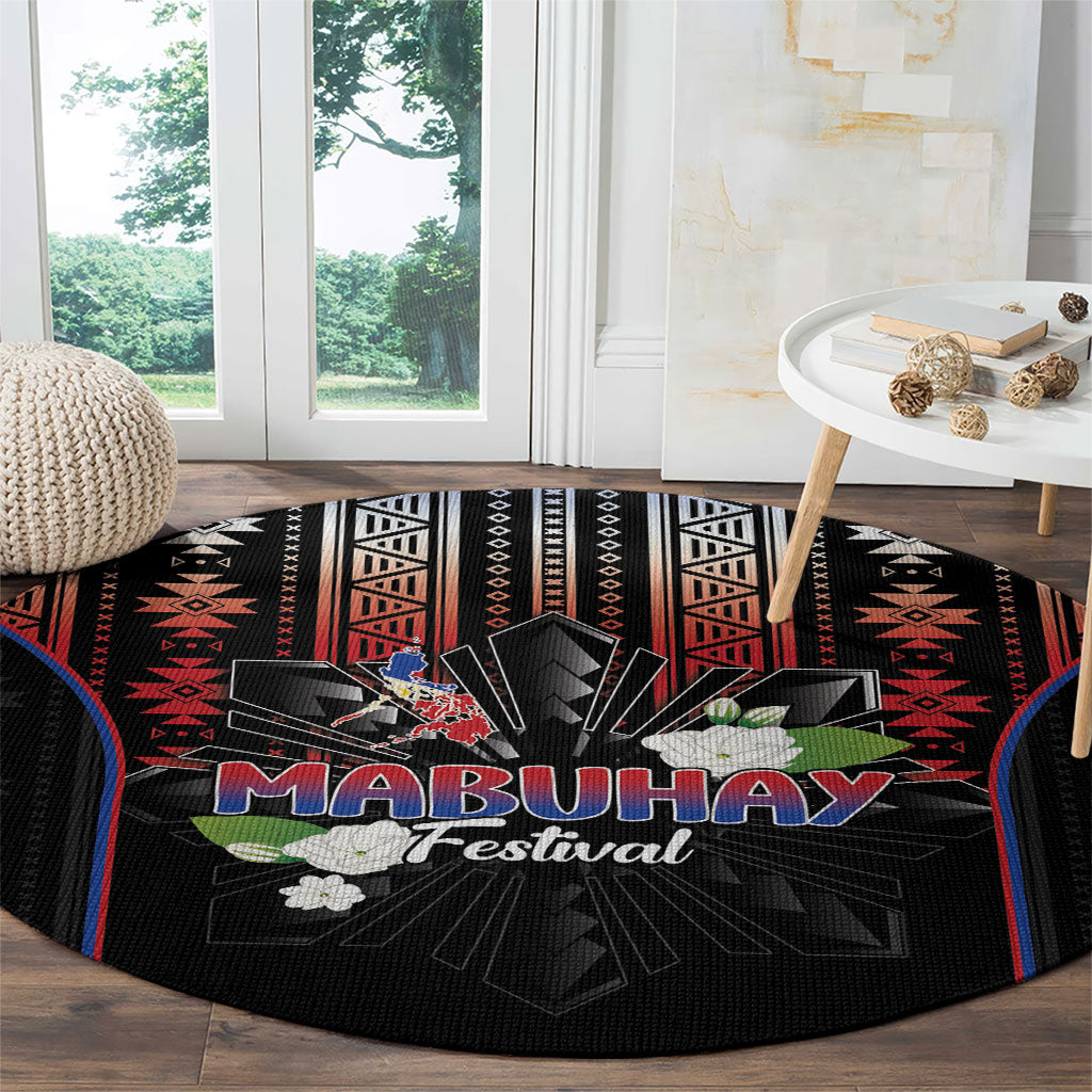 Mabuhay Philippines Festival Round Carpet Filipino Map Sampaguita Igorot Pattern
