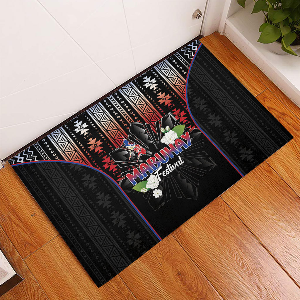 Mabuhay Philippines Festival Rubber Doormat Filipino Map Sampaguita Igorot Pattern