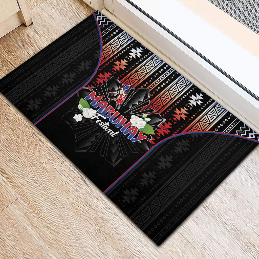 Mabuhay Philippines Festival Rubber Doormat Filipino Map Sampaguita Igorot Pattern