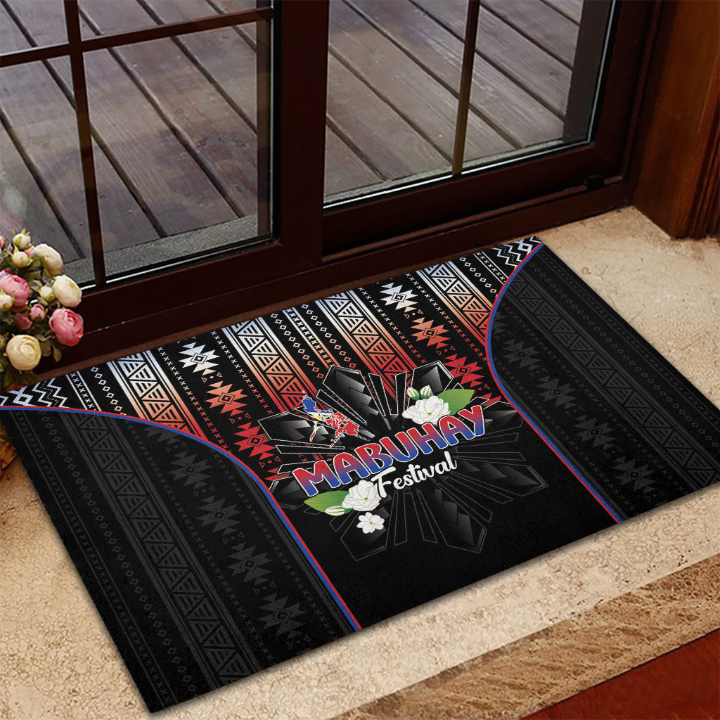 Mabuhay Philippines Festival Rubber Doormat Filipino Map Sampaguita Igorot Pattern