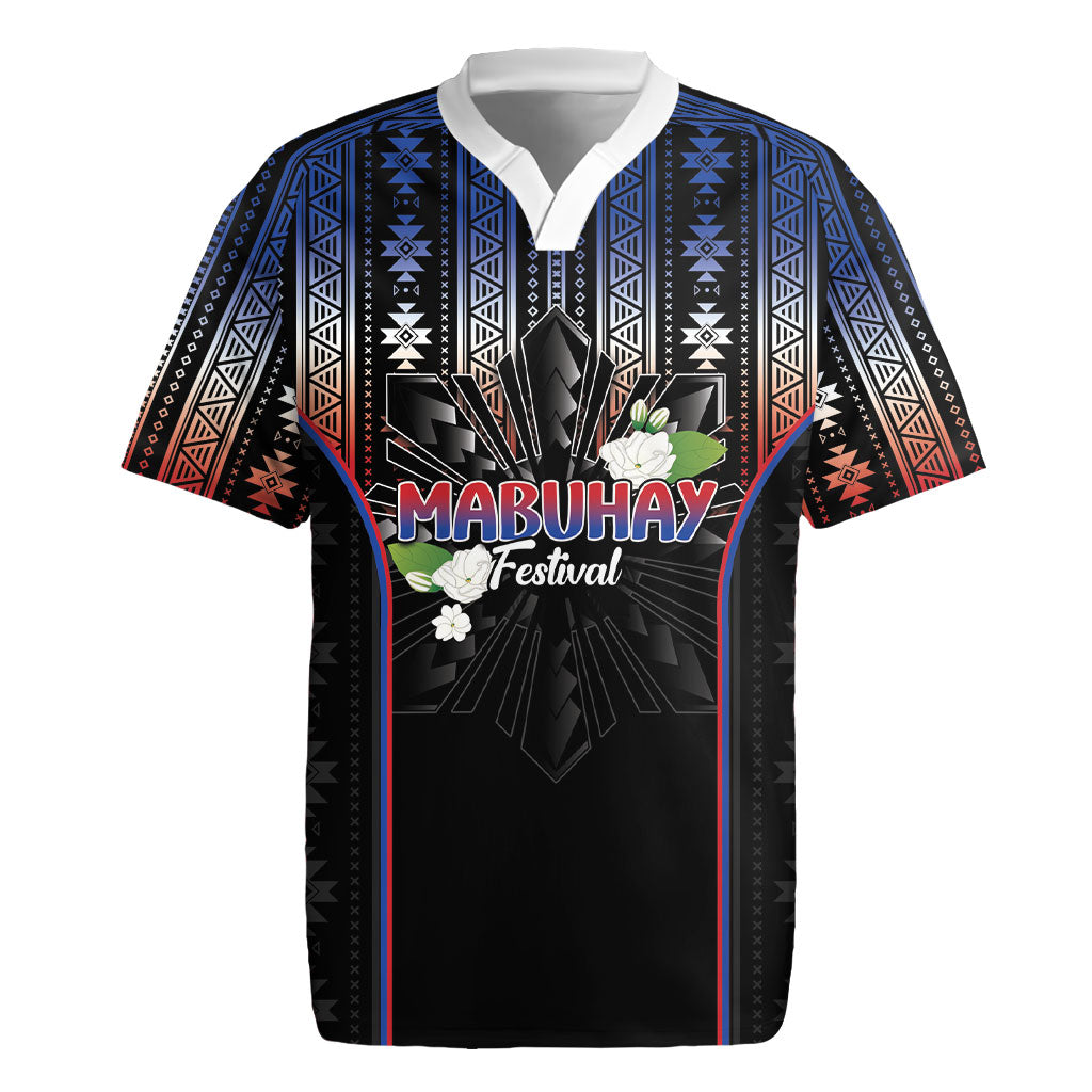 Mabuhay Philippines Festival Rugby Jersey Filipino Map Sampaguita Igorot Pattern