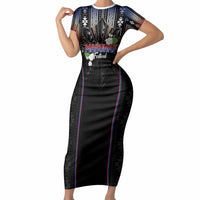 Mabuhay Philippines Festival Short Sleeve Bodycon Dress Filipino Map Sampaguita Igorot Pattern