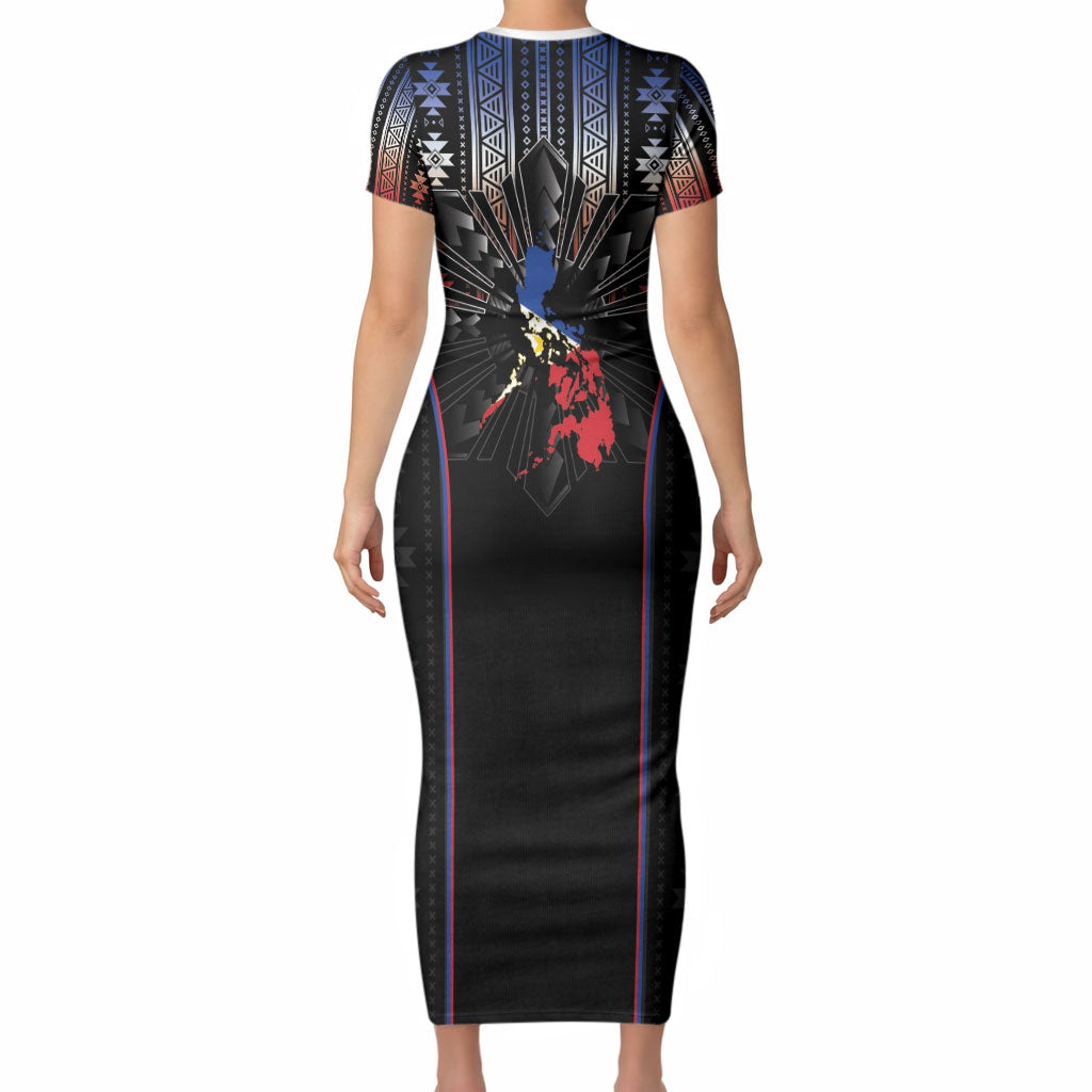 Mabuhay Philippines Festival Short Sleeve Bodycon Dress Filipino Map Sampaguita Igorot Pattern