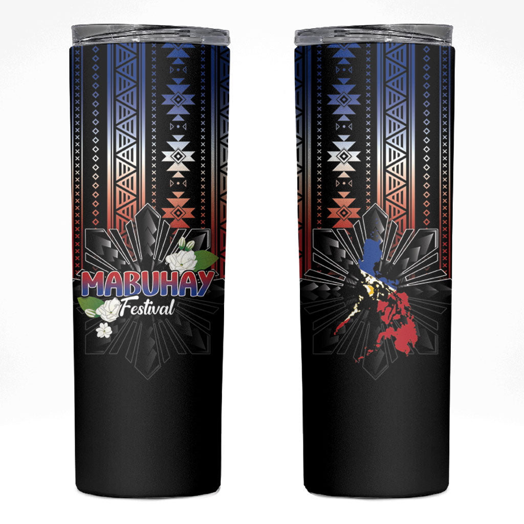 Mabuhay Philippines Festival Skinny Tumbler Filipino Map Sampaguita Igorot Pattern