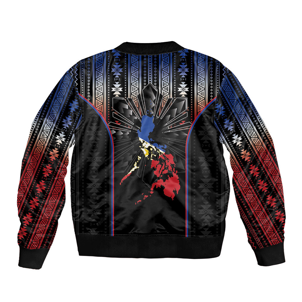 Mabuhay Philippines Festival Sleeve Zip Bomber Jacket Filipino Map Sampaguita Igorot Pattern