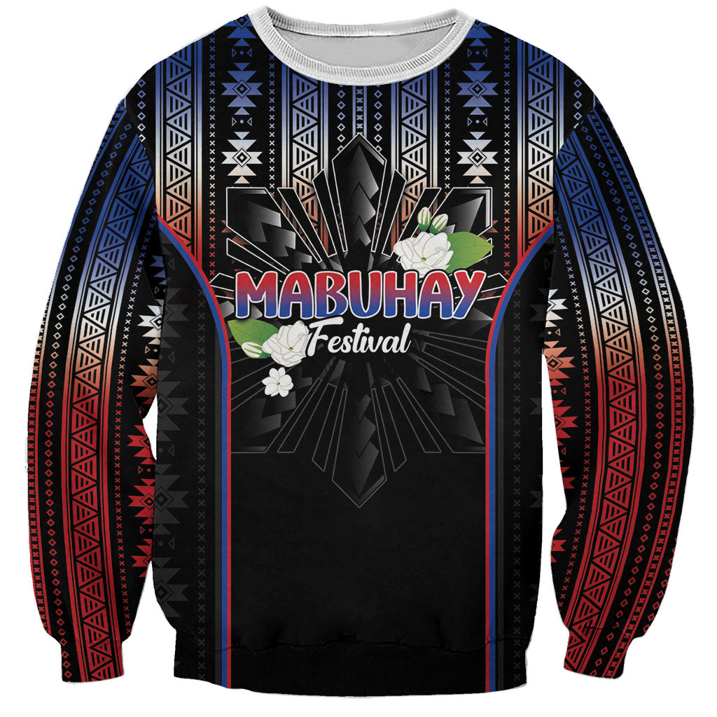 Mabuhay Philippines Festival Sweatshirt Filipino Map Sampaguita Igorot Pattern
